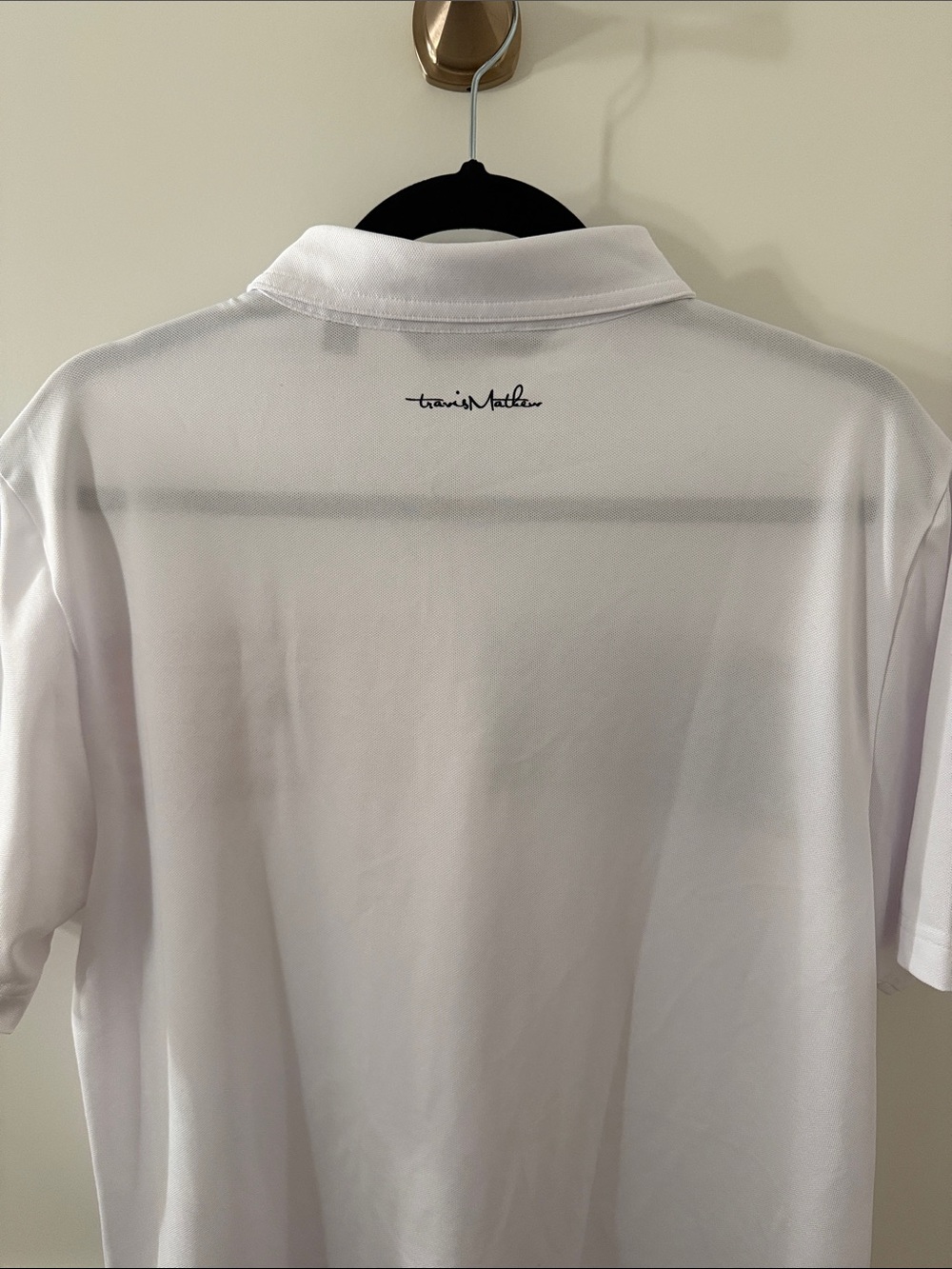 Travis Mathew White Polo with Red and Blue Flag Panels - Picture 3 of 3